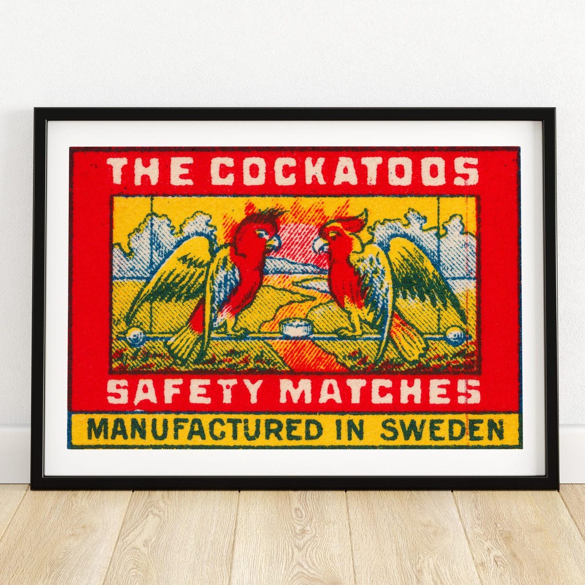 The Cockatoos Swedish Safety Matches Vintage Bird Art Poster
