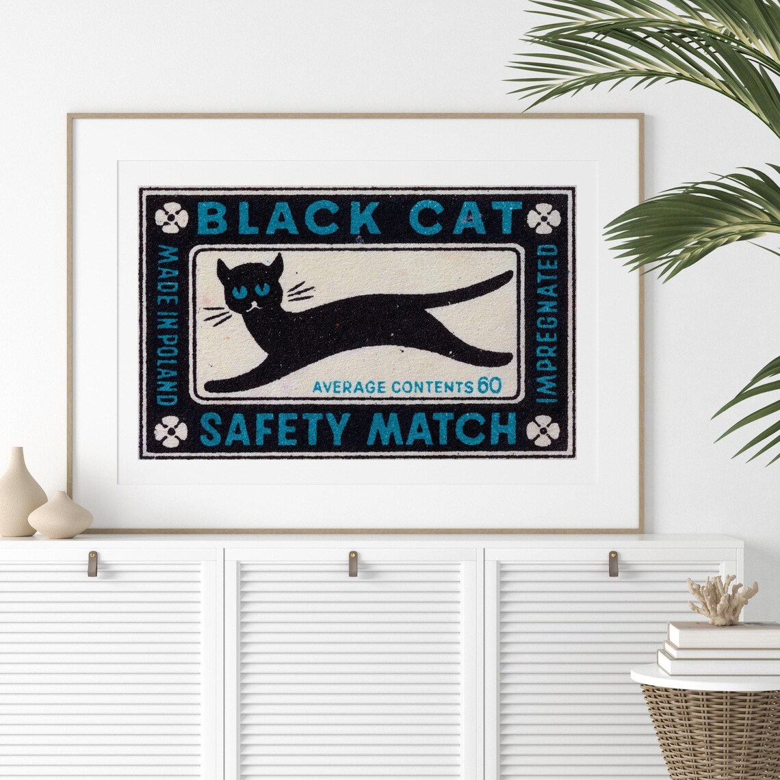 Black Cat Matchbox, Vintage Czech Art Print - Image 2