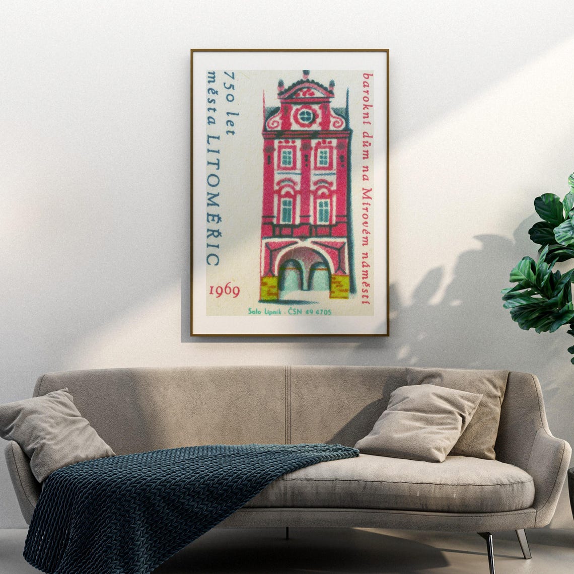 Litomerice 750 Years 1969 Baroque House Czech Vintage Label Print - Image 3