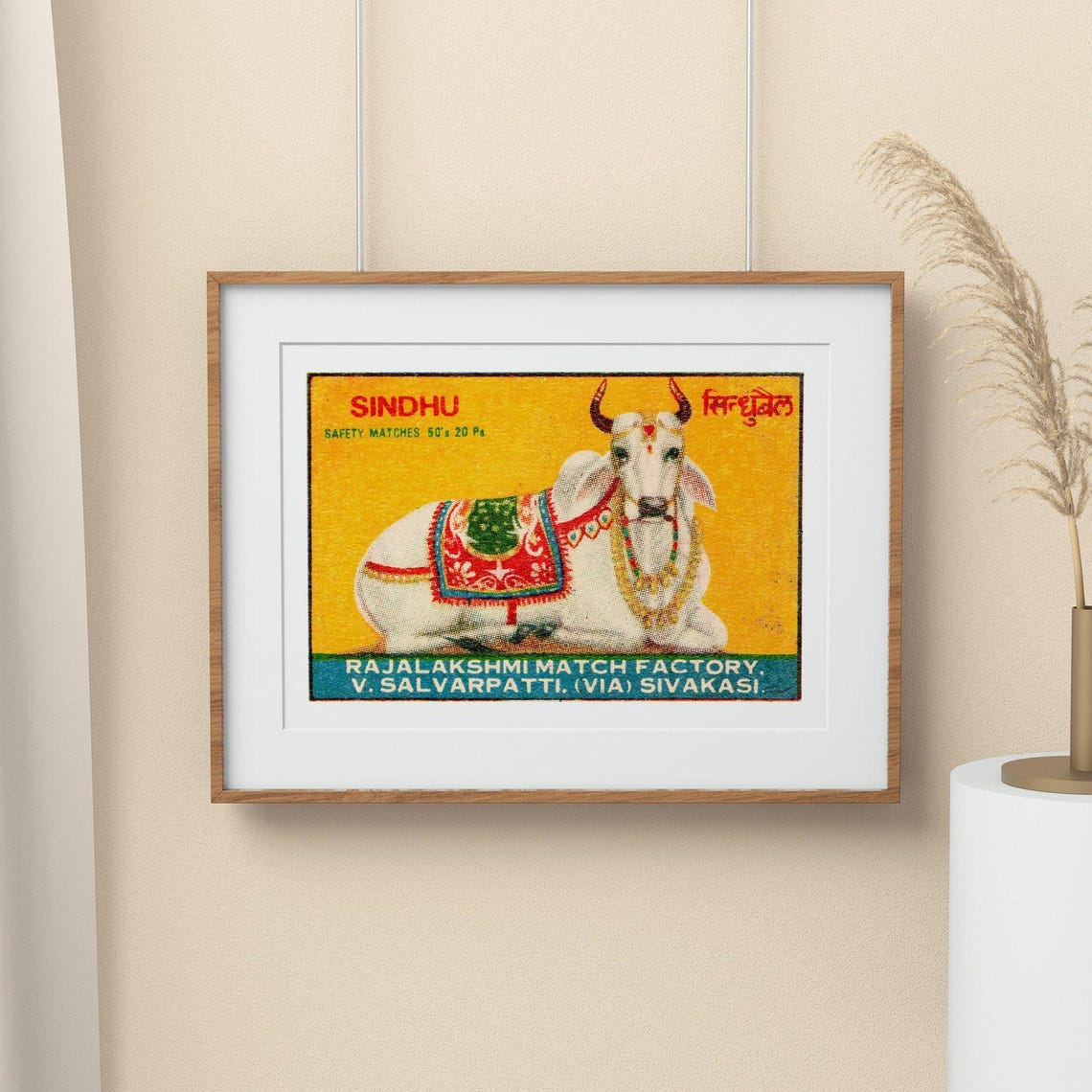 Sindhu Decorated White Cow Vintage Indian Matchbox Label Art Poster - Image 2