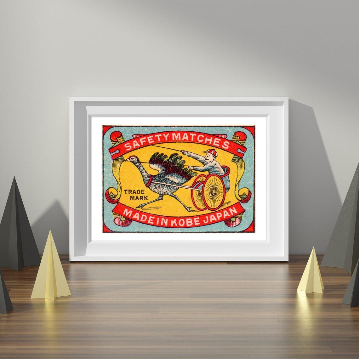 Japan Turkey Rickshaw Safety Matches Kobe Vintage Trade Mark Poster - Image 4
