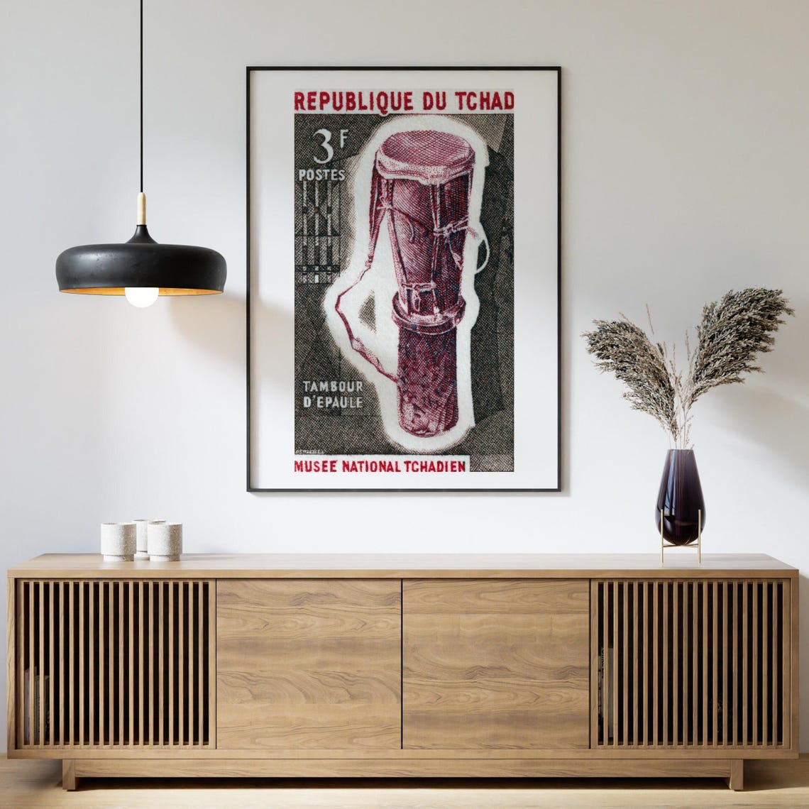 Chad Shoulder Drum National Museum Series Vintage Stamp Art Poster - Image 4
