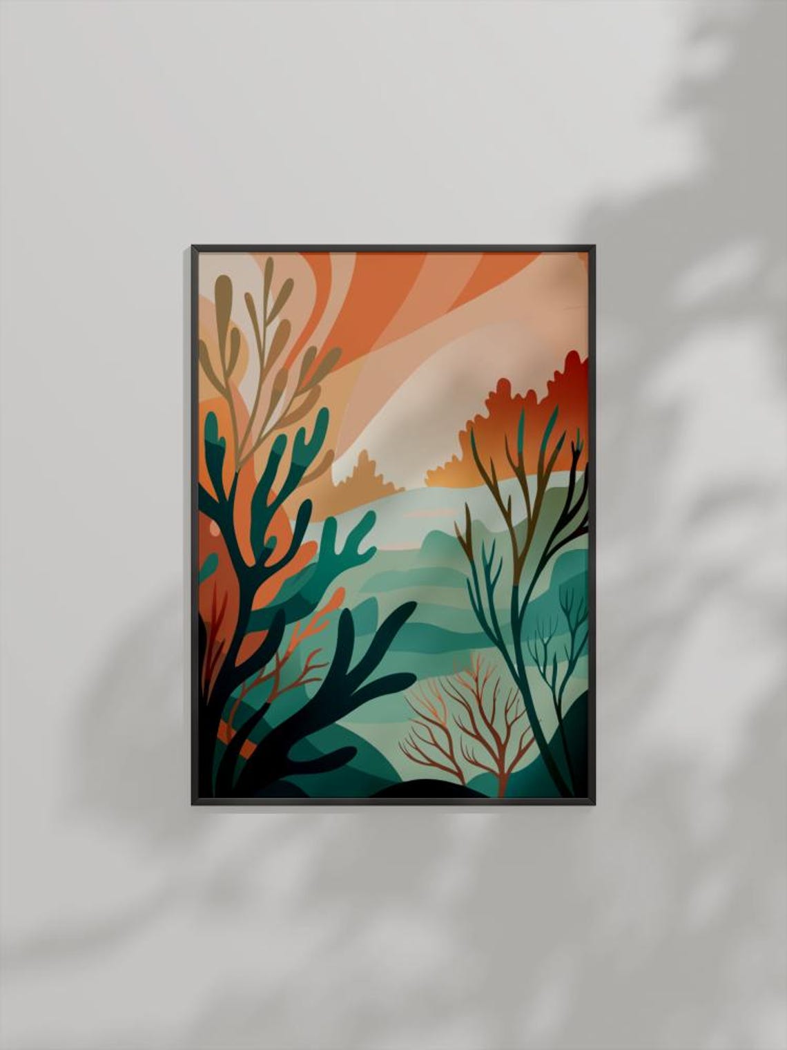 Abstract Underwater Landscape Teal Coral with Sunlight Rays Art Poster