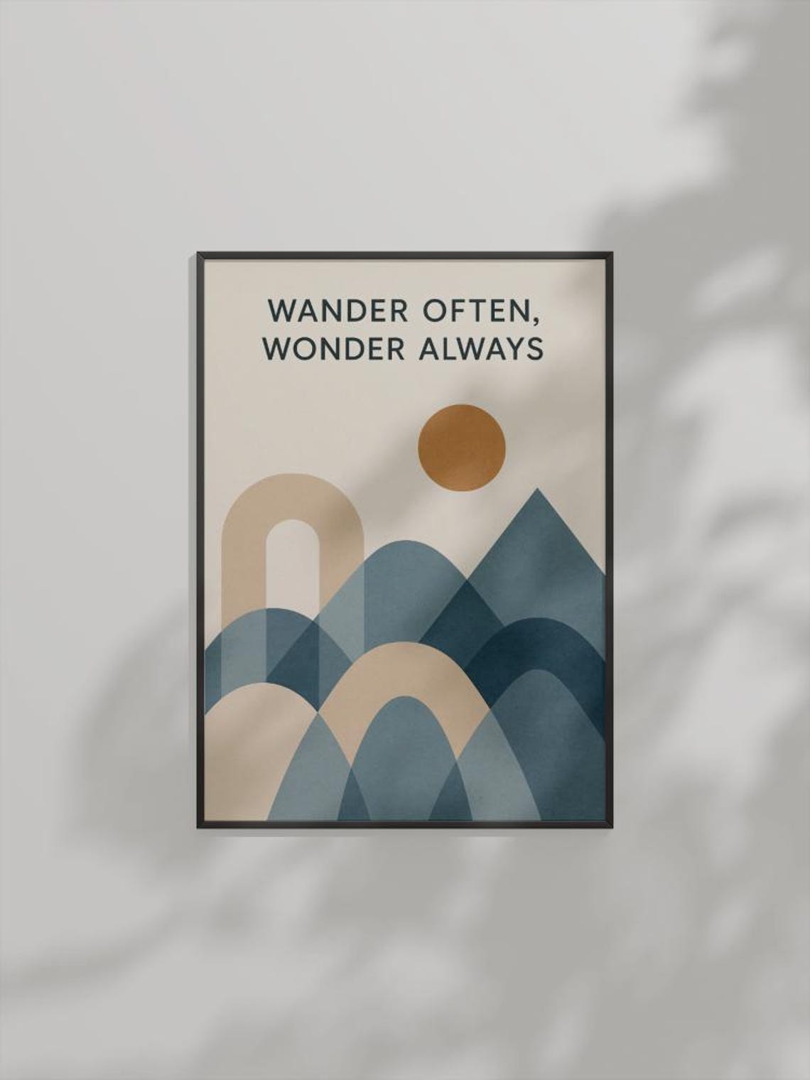 Wander Often Wonder Always Geometric Mountain Quote Sun Wall Art