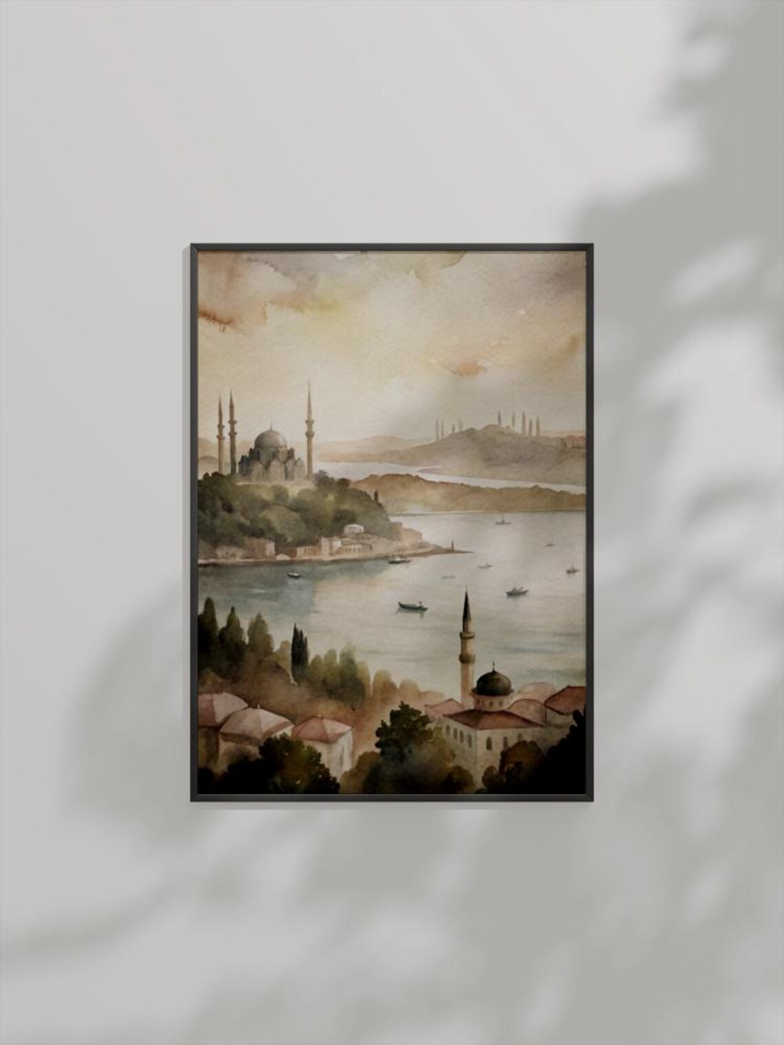 Istanbul Watercolor Skyline Mosques And Minarets Over Bosphorus Poster