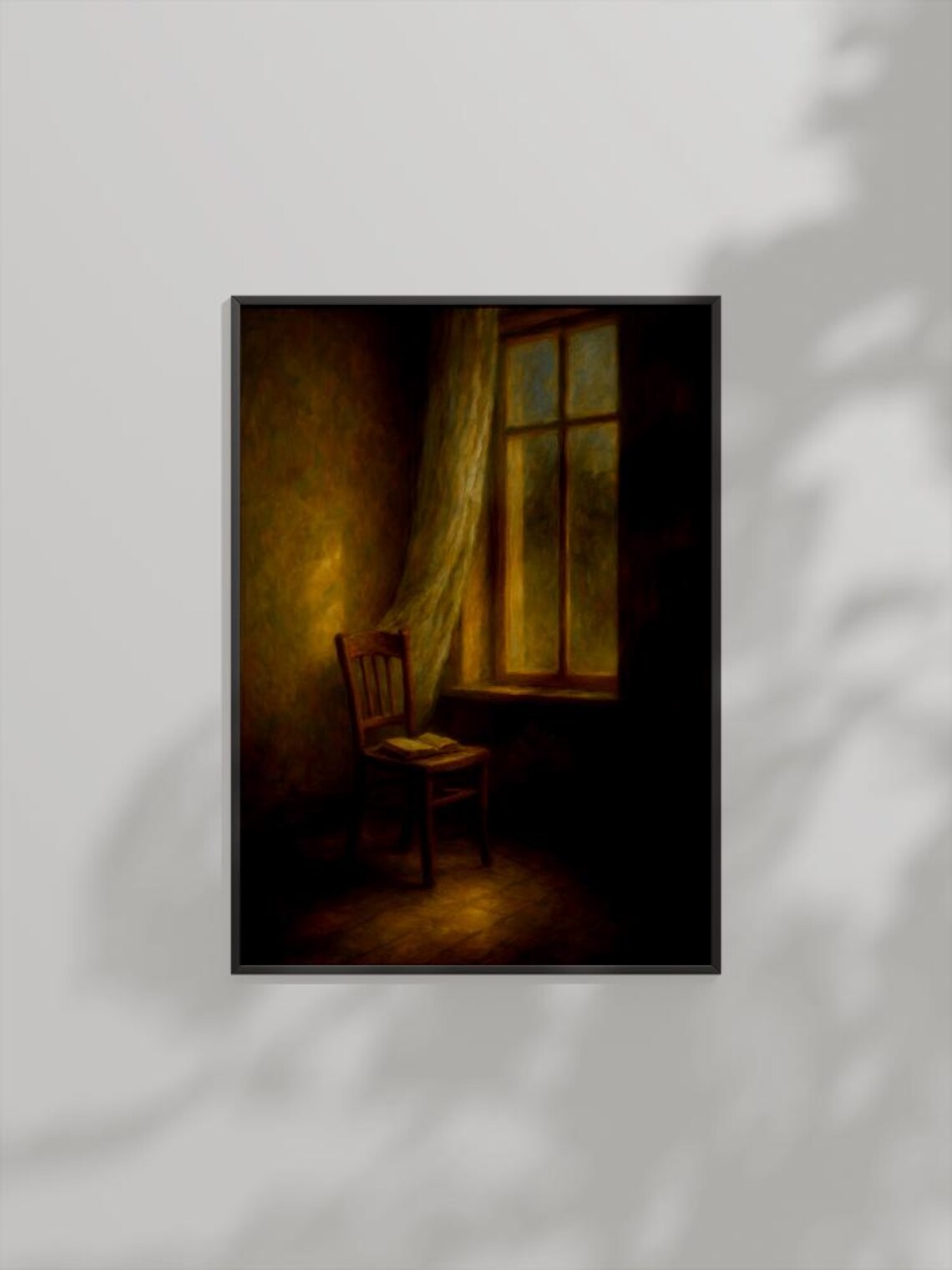Moody Chair By Window Oil Painting Warm Solitary Interior Poster