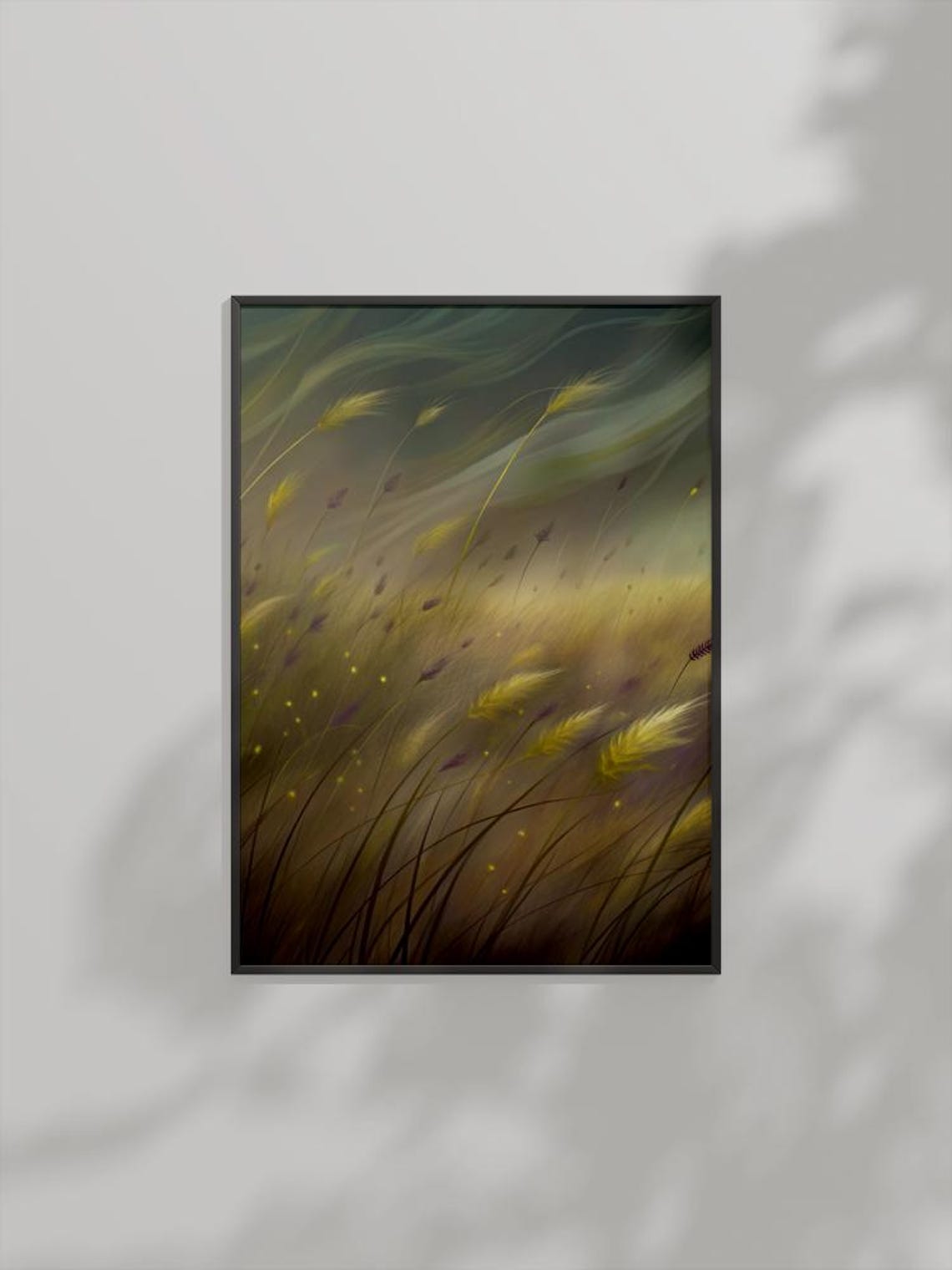Serene Golden Meadow Grass Wind Tranquil Nature Dreamy Wall Art
