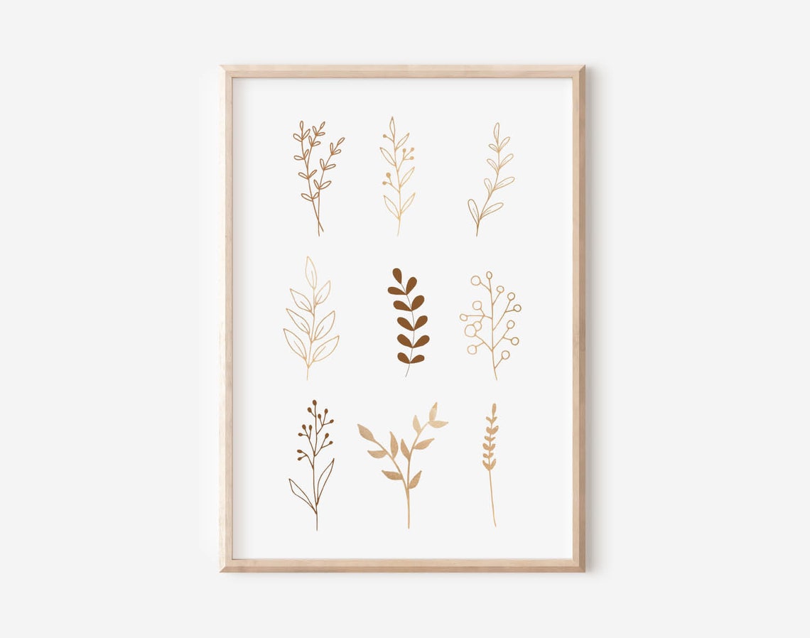 Boho Botanical Sprigs Line Art Set of Nine Minimalist Poster