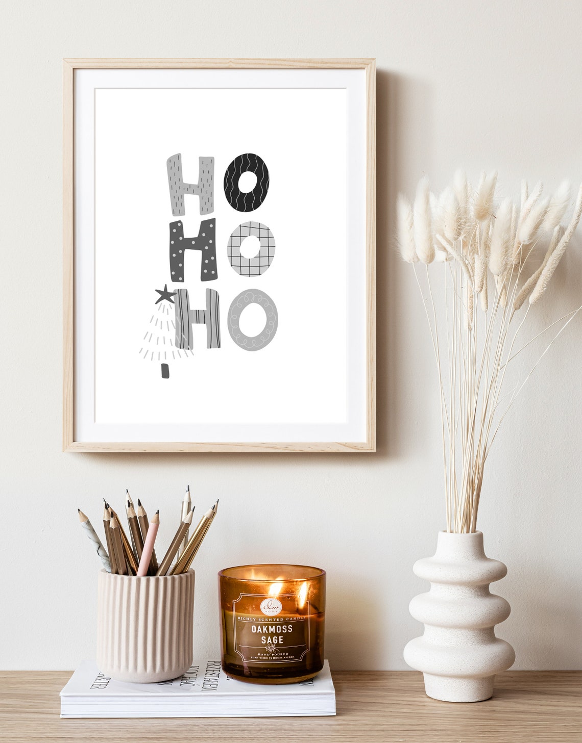Ho Ho Ho Patterned Letters Scandinavian Christmas Tree Minimal Poster - Image 2