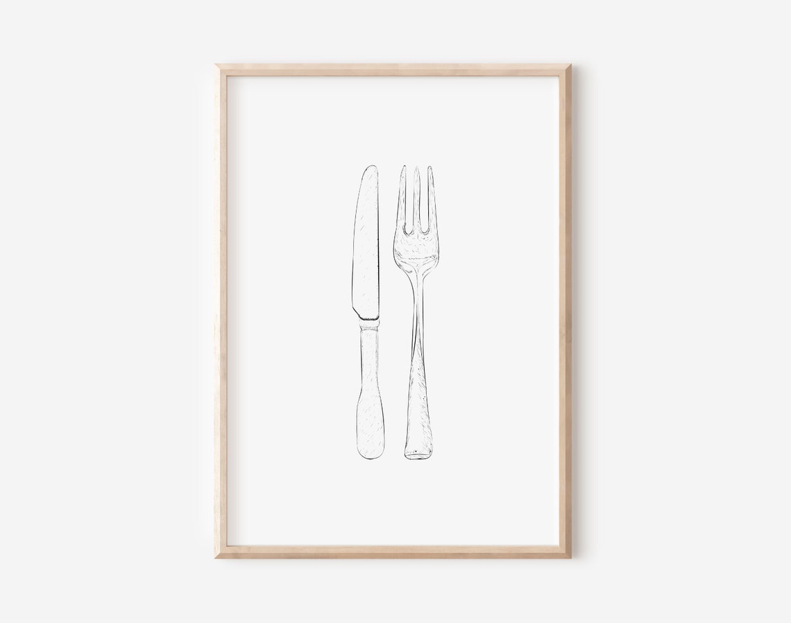 Fork and Knife Sketch Line Drawing Minimalist Kitchen Poster - Image 3