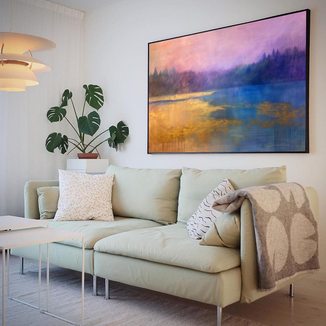 Large Abstract River Landscape Oil Painting On Original Textured Wall Decor Modern Minimalist Wall Art Living Room Home Art Decor - Image 2