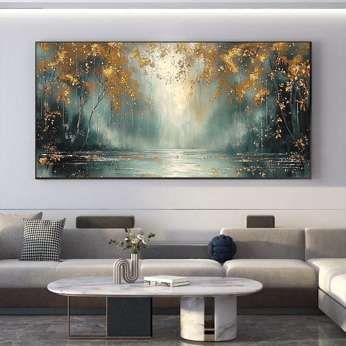 Abstract Golden Leaves Autumn Oil Painting Art Print