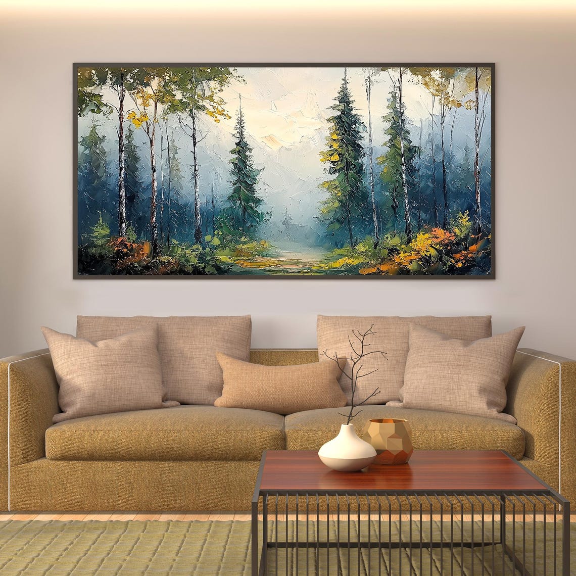 Misty Autumn Pine Forest With Golden Undergrowth Landscape Poster - Image 4