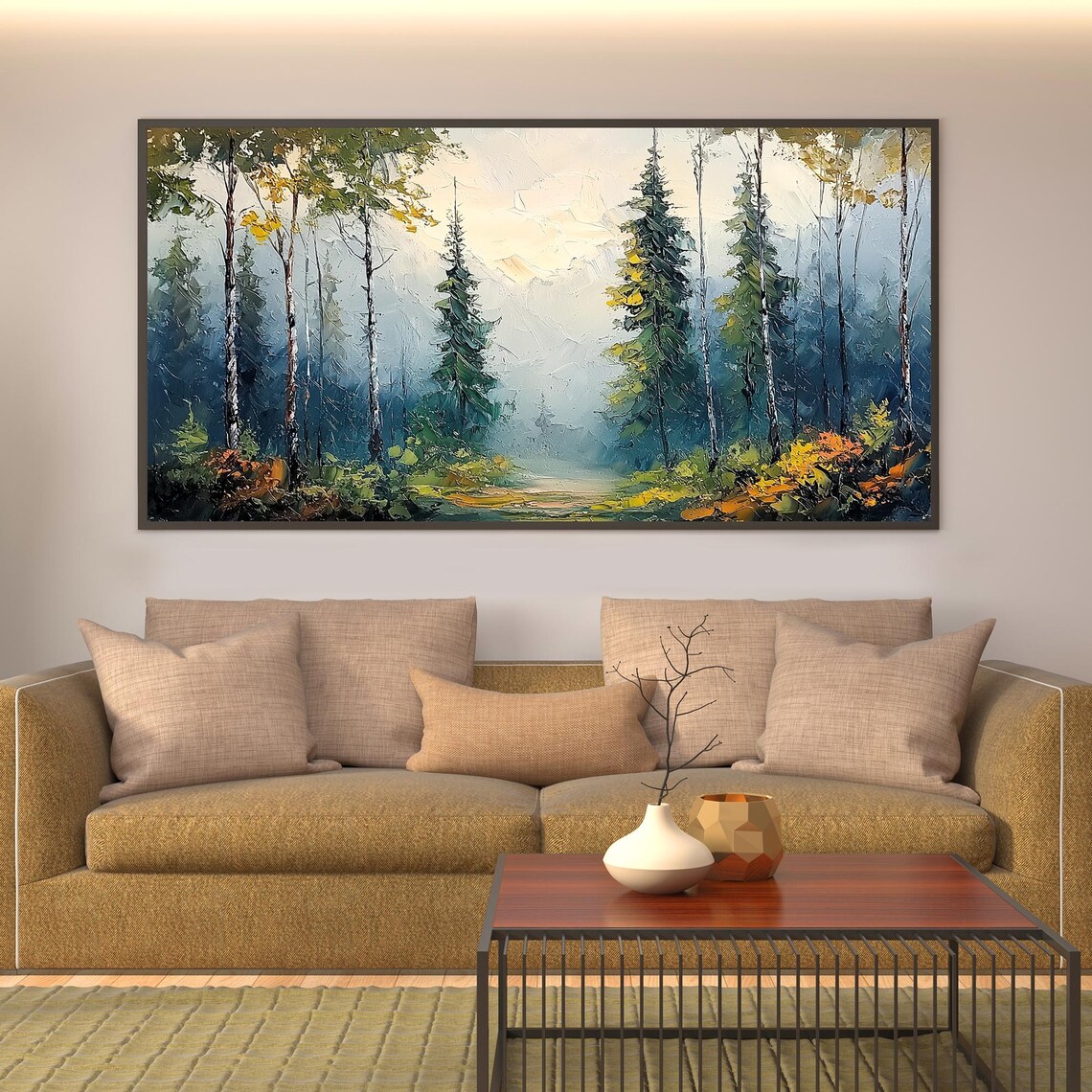 Original Forest Oil Painting On Green Tree Wall Art Abstract Forest Scenery Painting Custom Large Wall Art Living Room Home Decor - Image 4
