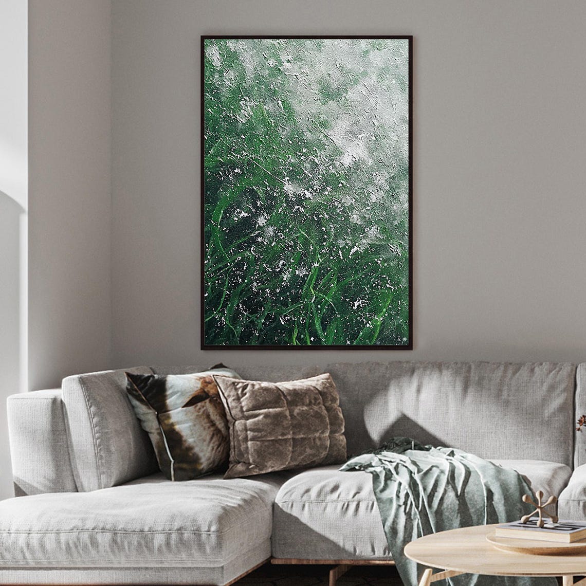 Heavy Snow Blanket Over Dark Green Grass Winter Nature Wall Art - Image 4
