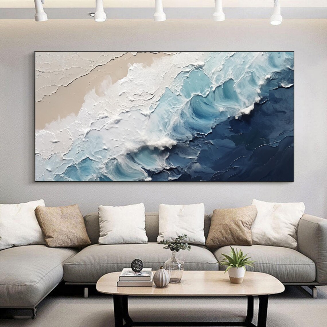 Custom Blue Sea Waves Abstract Oil Painting Art Print