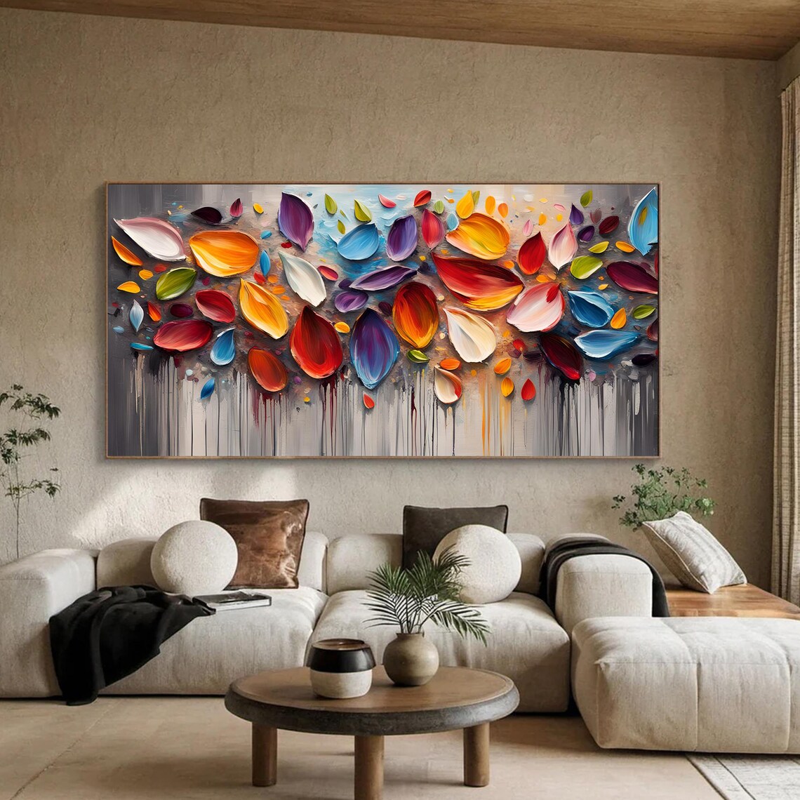 3D Textured Floral Oil Painting, Boho Wall Decor - Image 5
