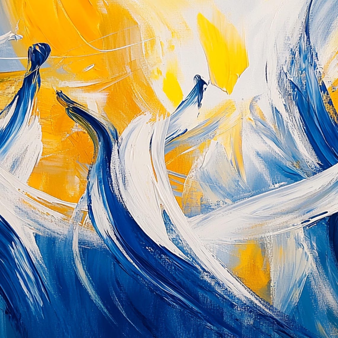 Blue White Gold Swirl Abstract in Dynamic Motion Painting Wall Art - Image 3