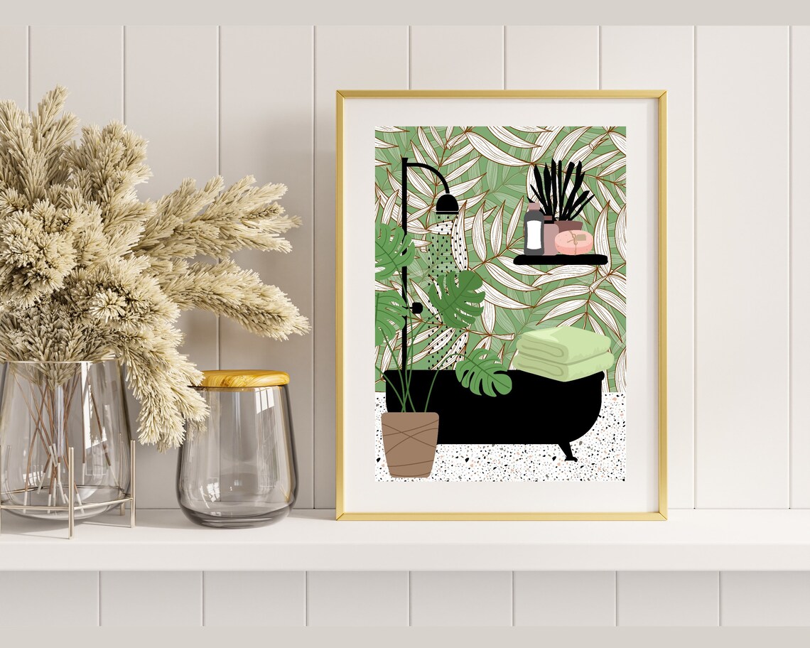 Tropical Botanical Bathroom Plant Art Print - Image 2