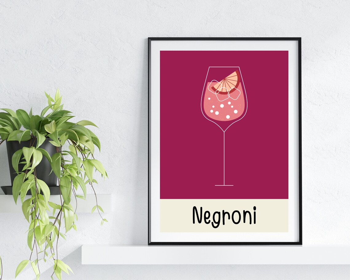 Negroni Wine Glass Magenta Minimalist Cocktail Bar Drink Poster - Image 3