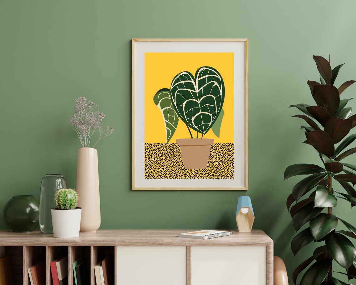 Tropical Heart Leaf Plant In Terracotta Pot Bright Yellow Poster - Image 3