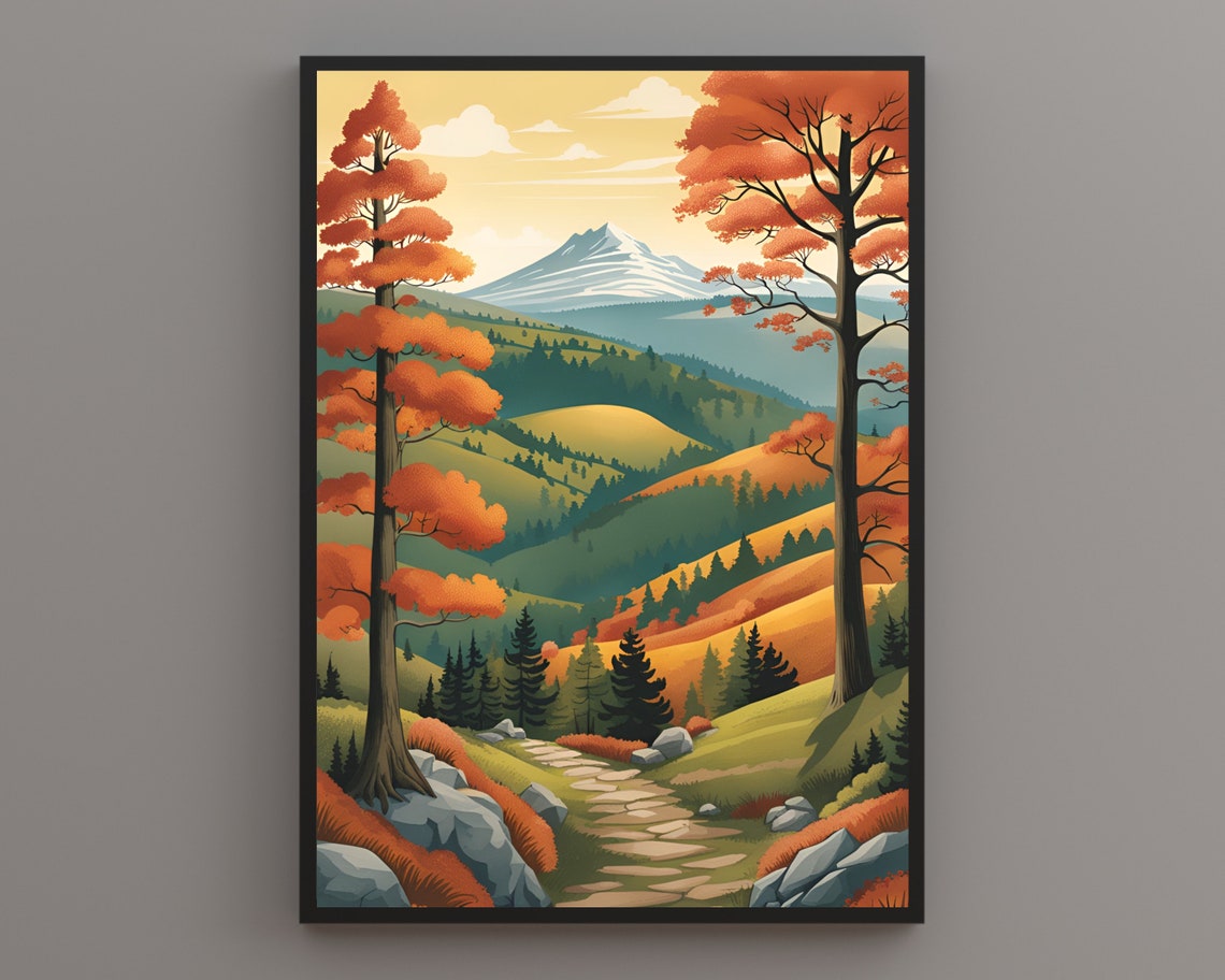 Lake District Autumn Hills Stone Trail Toward Snowy Peak Poster