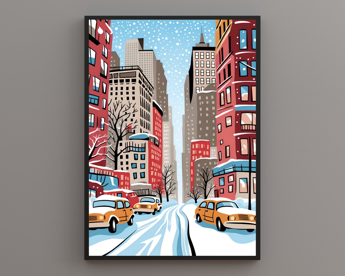 New York City Snowy Street Yellow Taxis Winter Manhattan Poster