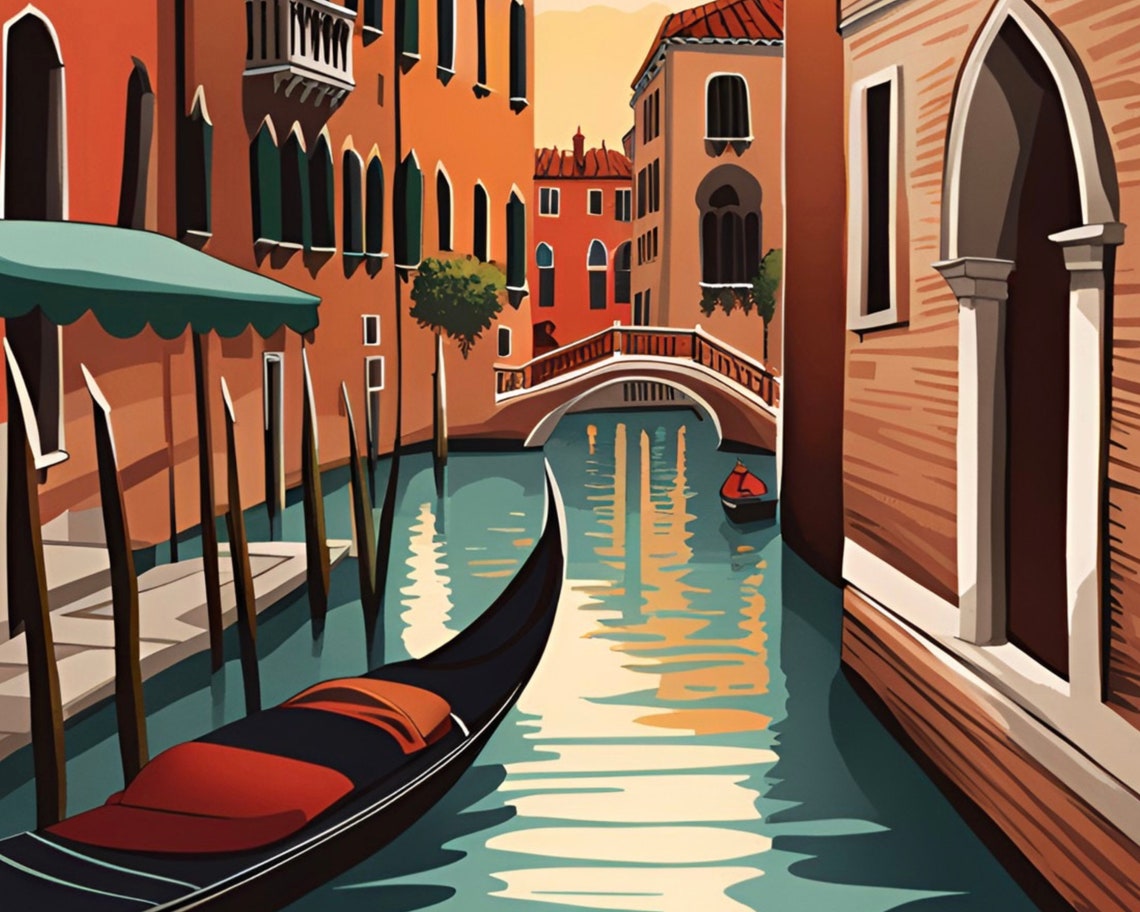 Venice Canal Gondola Bridge Golden Sunset Italy Evening Poster - Image 2
