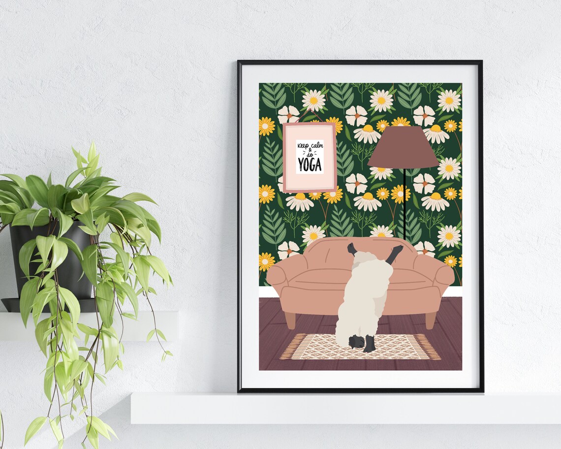 Sheep Doing Downward Dog Yoga by Peach Sofa Funny Animal Poster - Image 2