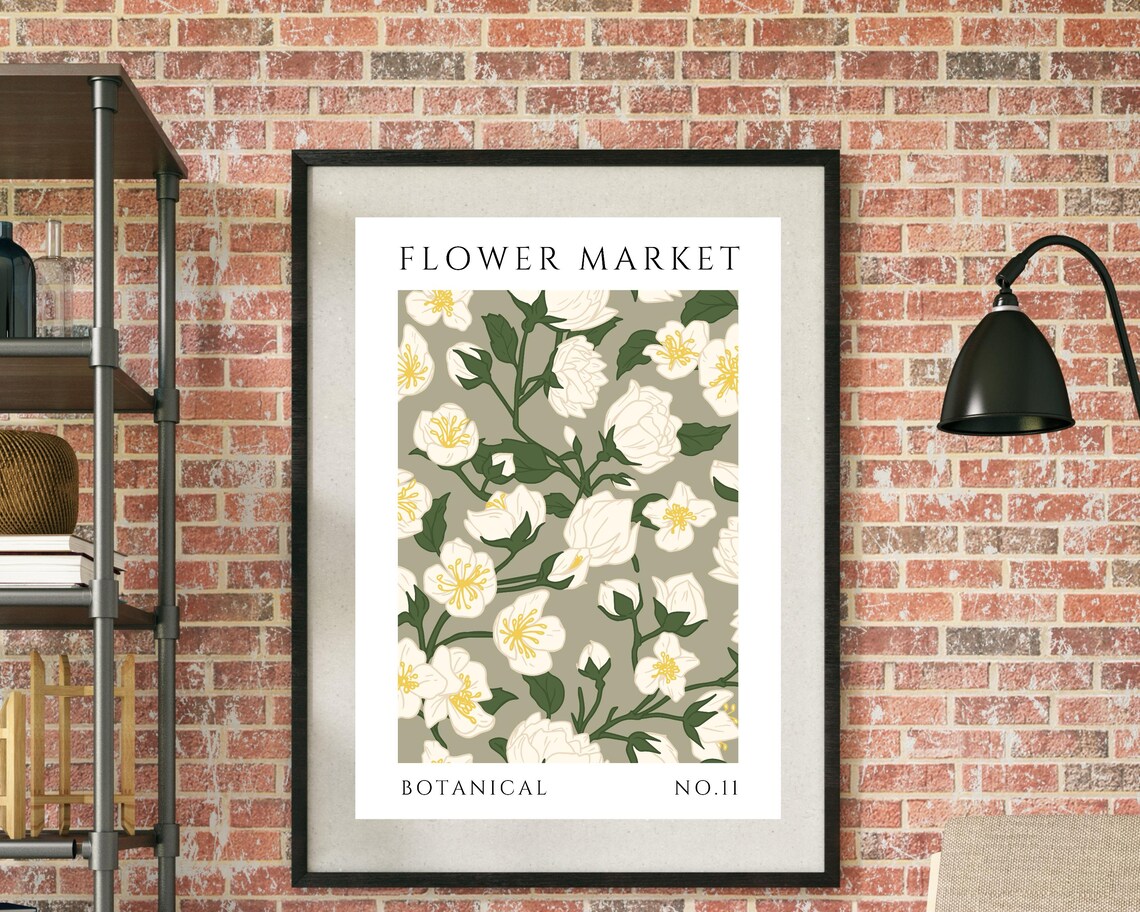 Flower Market White Blossom Sage Green Botanical No 11 Poster - Image 3