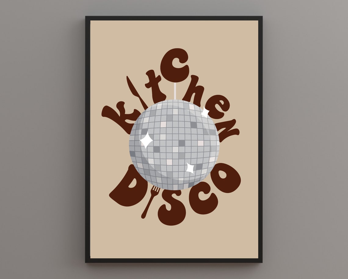 Kitchen Disco Brown Groovy Disco Ball Retro Kitchen Wall Poster