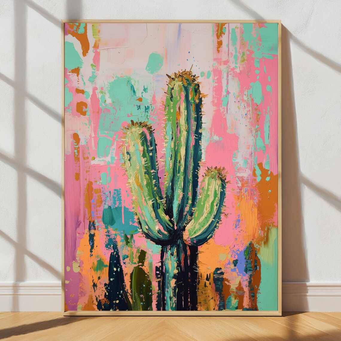 Cactus Wall Art Print, Abstract Boho Desert Decor
