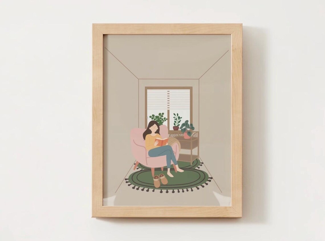 Cozy Reader, Woman Reading Office Decor - Image 3