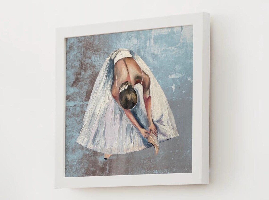 Ballerina Adjusting Pointe Shoe Overhead Watercolor Dance Poster - Image 4