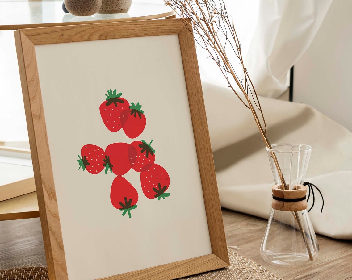 Red Strawberries Bold Botanical Fruit Illustration Art Print - Image 2
