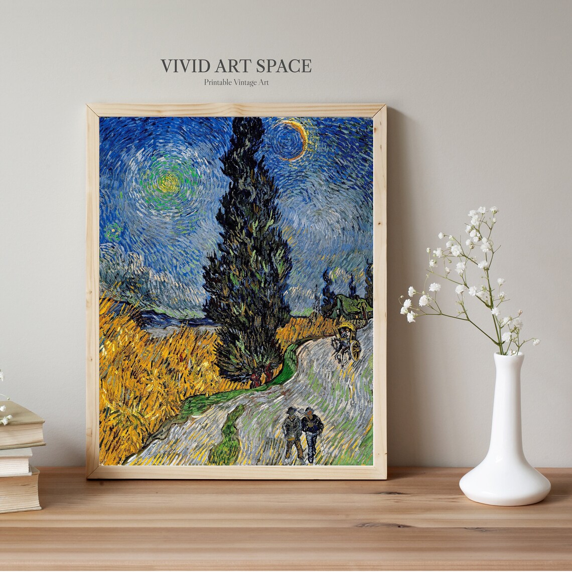 Road With Cypress And Star, Van Gogh-Inspired Art Print - Image 2