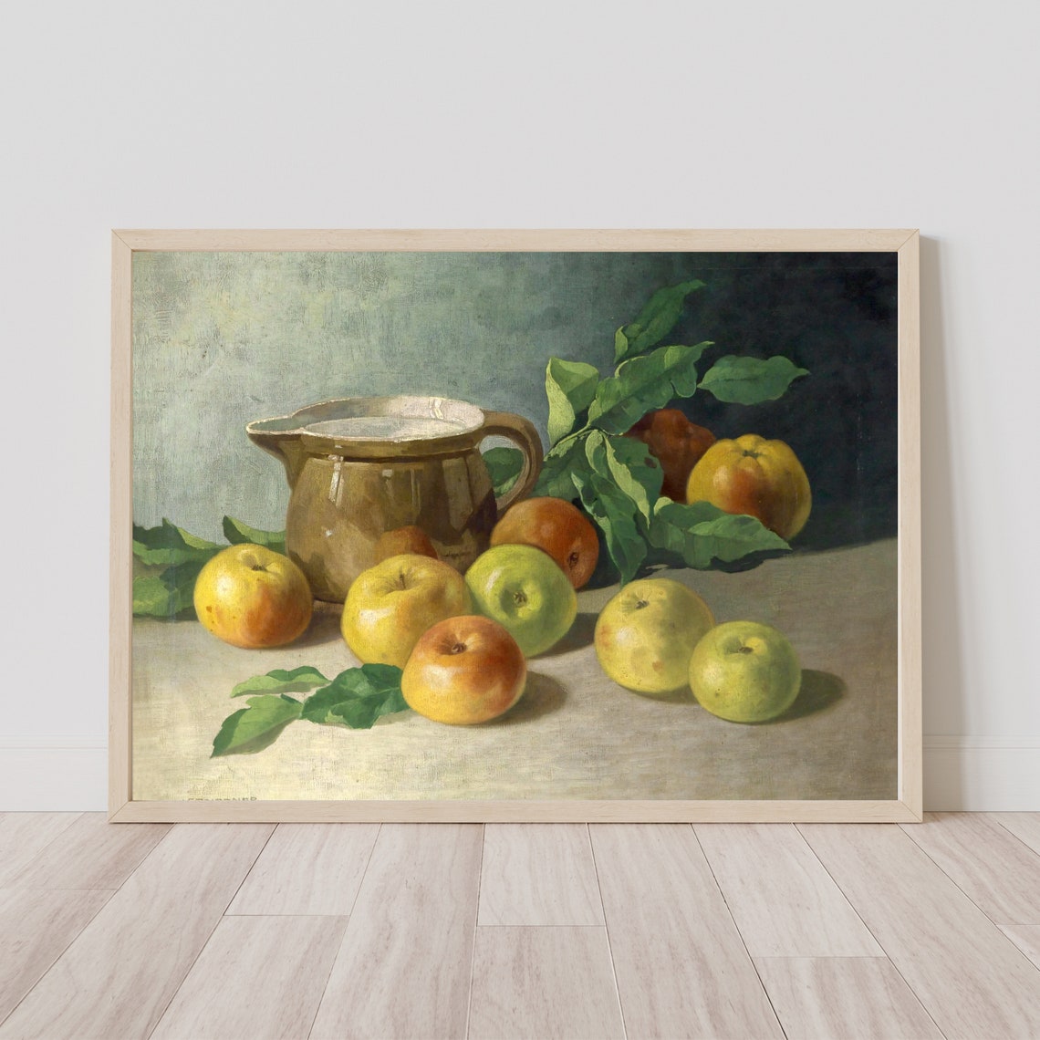 Vintage French Apples And Ceramic Jug Rustic Still Life Poster - Image 3