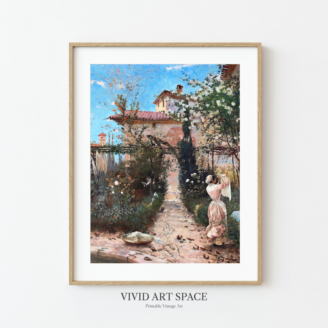 Garden Laundry Sunny Mediterranean Courtyard Roses Vintage Print - Image 2