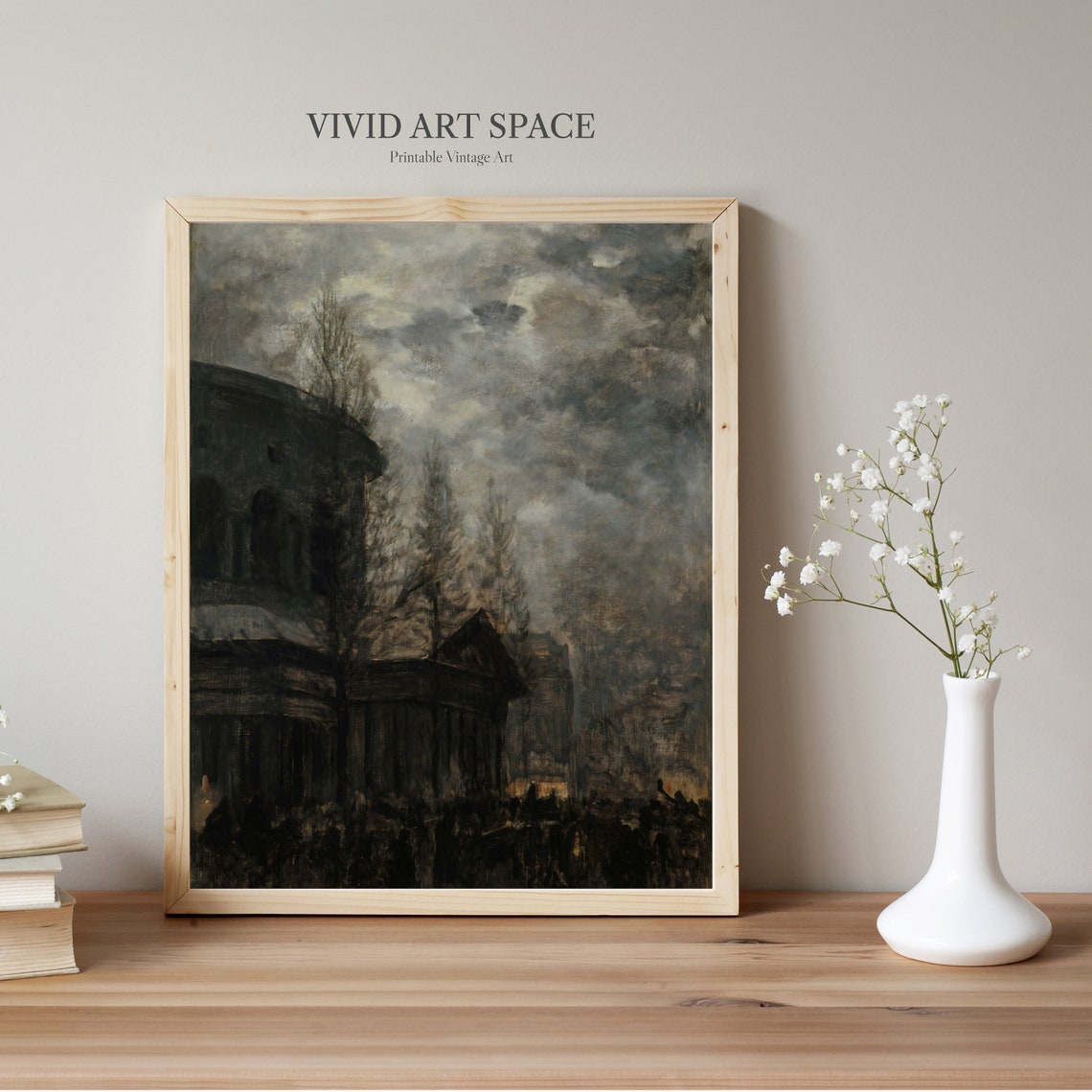 Leaving Paris Moonlit Dark Cityscape Moody Nighttime Art Print - Image 2