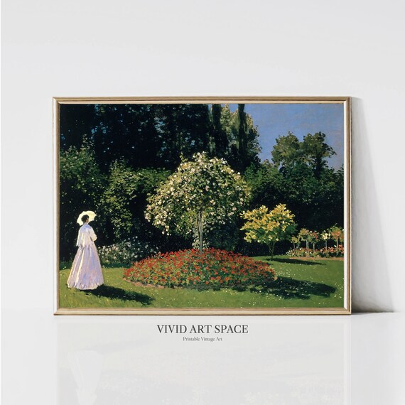 Claude Monet Woman In The Garden Impressionist Landscape Painting Country Garden Flower Print Printable Wall Art