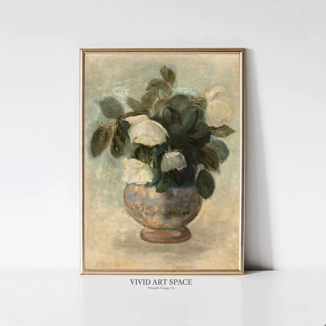 White Roses in a Footed Vase Impressionist Still Life Art Print