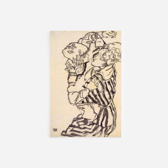 Egon Schiele Edith with Nephew 1915 Embracing Figures Sketch Poster