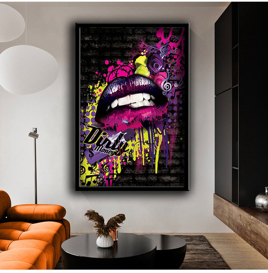 Dirty Money Graffiti Lips Neon Music Notes Pop Urban Street Art Poster - Image 2