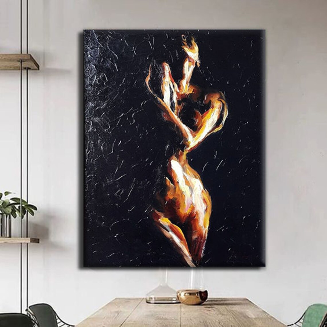 Fiery Nude Woman Dancing Flame Body Paint Black Background Modern Art Poster - Image 2