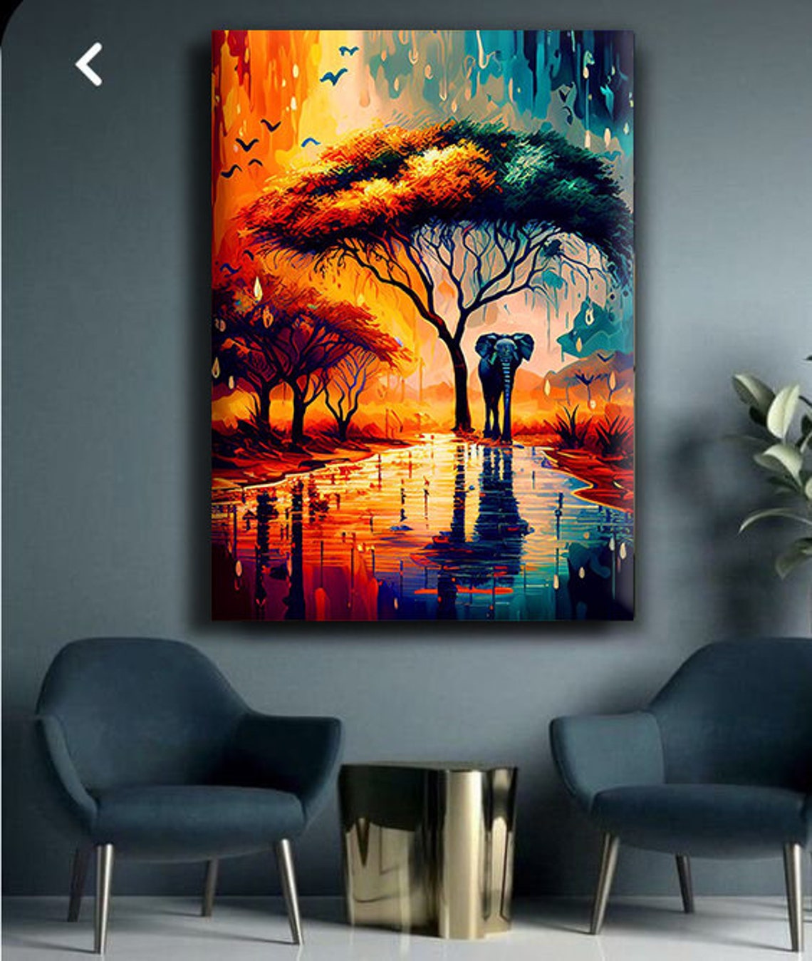 African Elephant Sunset Savanna Acacia Trees Colorful Art Print - Image 4