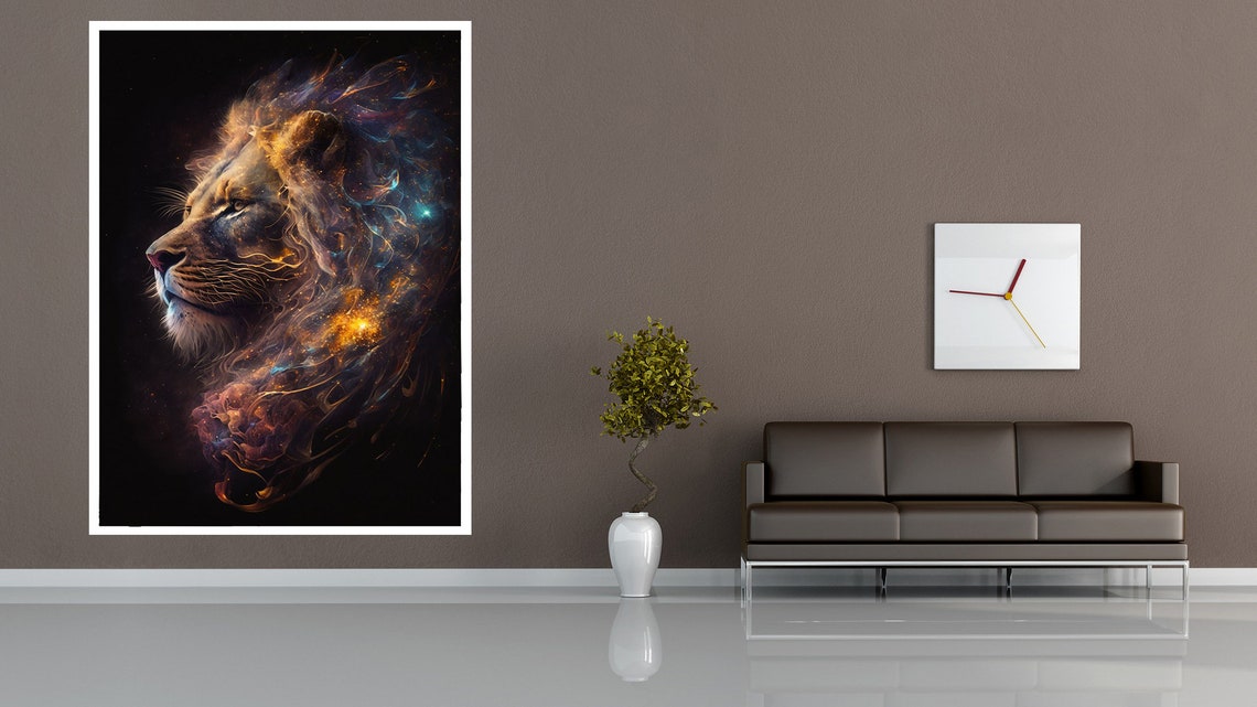 Majestic Lion Galaxy Mane Cosmic Space Surreal Wildlife Wall Poster - Image 4