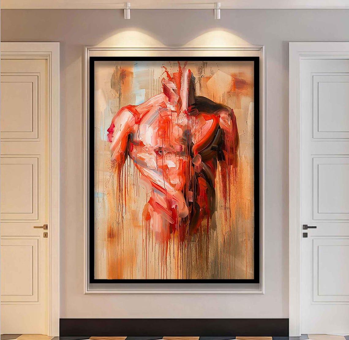 Expressive Male Torso Abstract Red Figurative Modern Art Poster