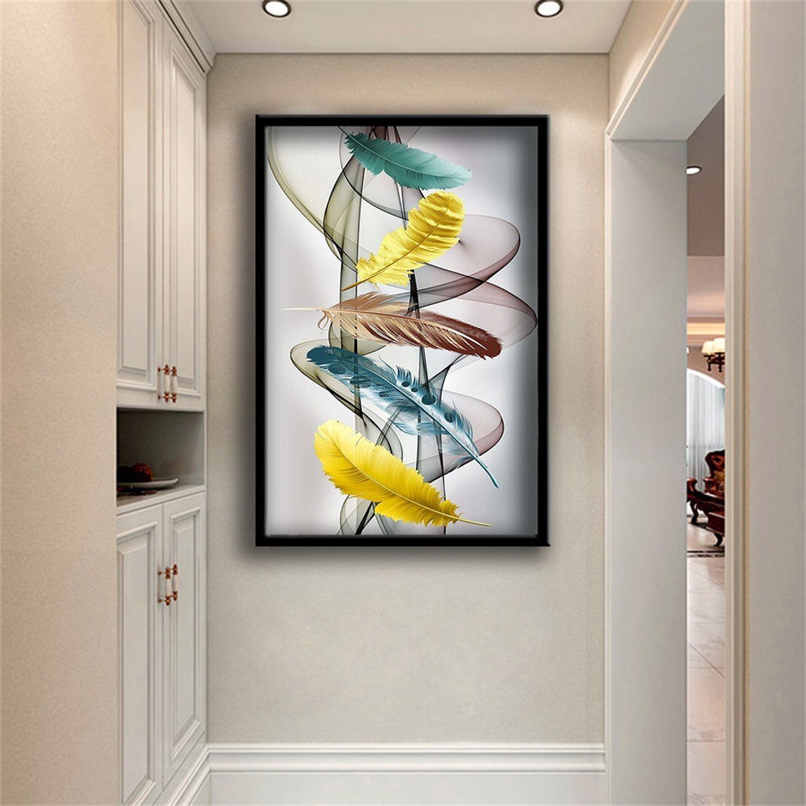 Colorful Swirling Feathers Abstract Ribbon Modern Wall Art Poster - Image 2