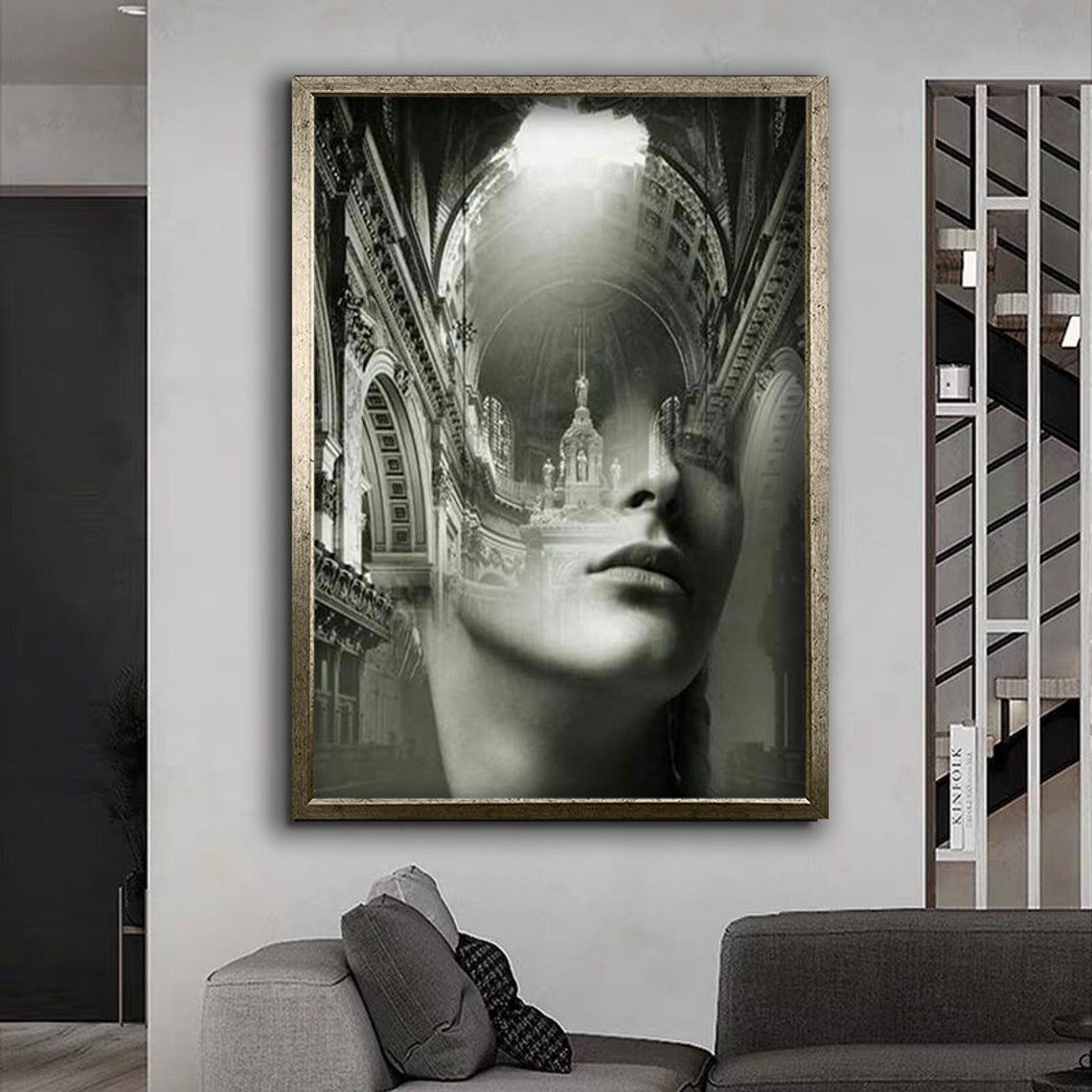Surreal Woman Face Cathedral Architecture Double Exposure Art Print - Image 4