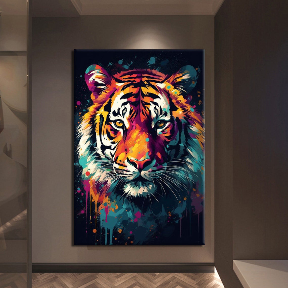 Colorful Pop Art Tiger Portrait Neon Paint Splash Wildlife Wall Poster - Image 3